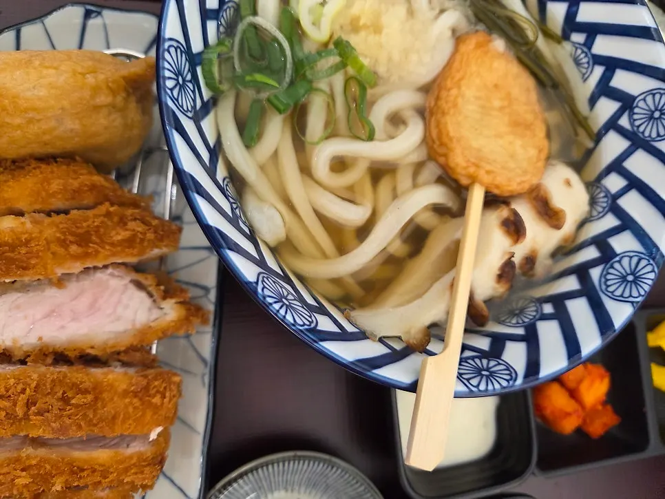 Fish cake udon paired with extra tonkatsu