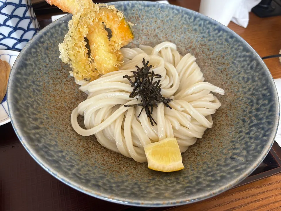 Sanuki udon noodles mixed with tsuyu for bukkake udon