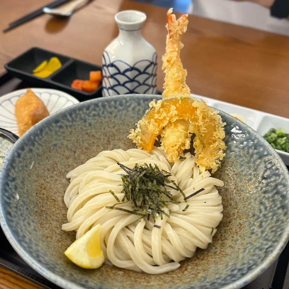 別添えの冷たいつゆと冷やしうどんの麺