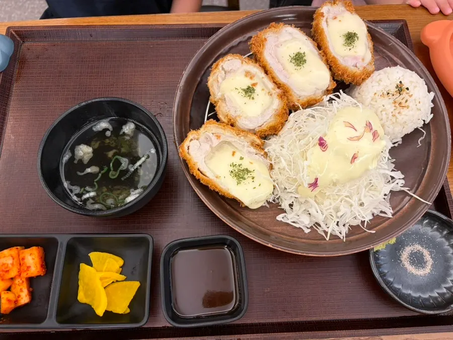 Plate of crispy fried cheese tonkatsu