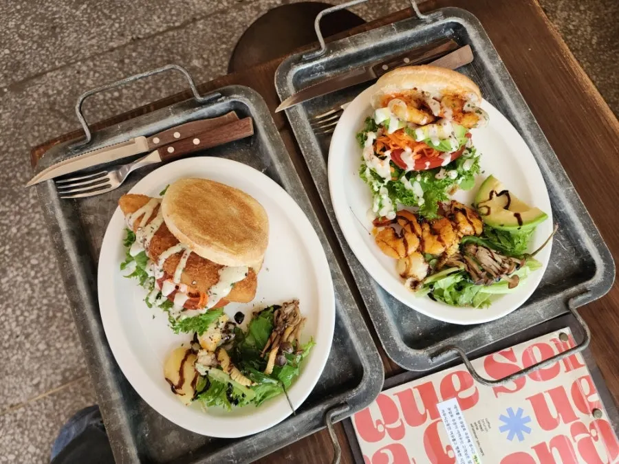 Brunch plating on a vintage metal tray