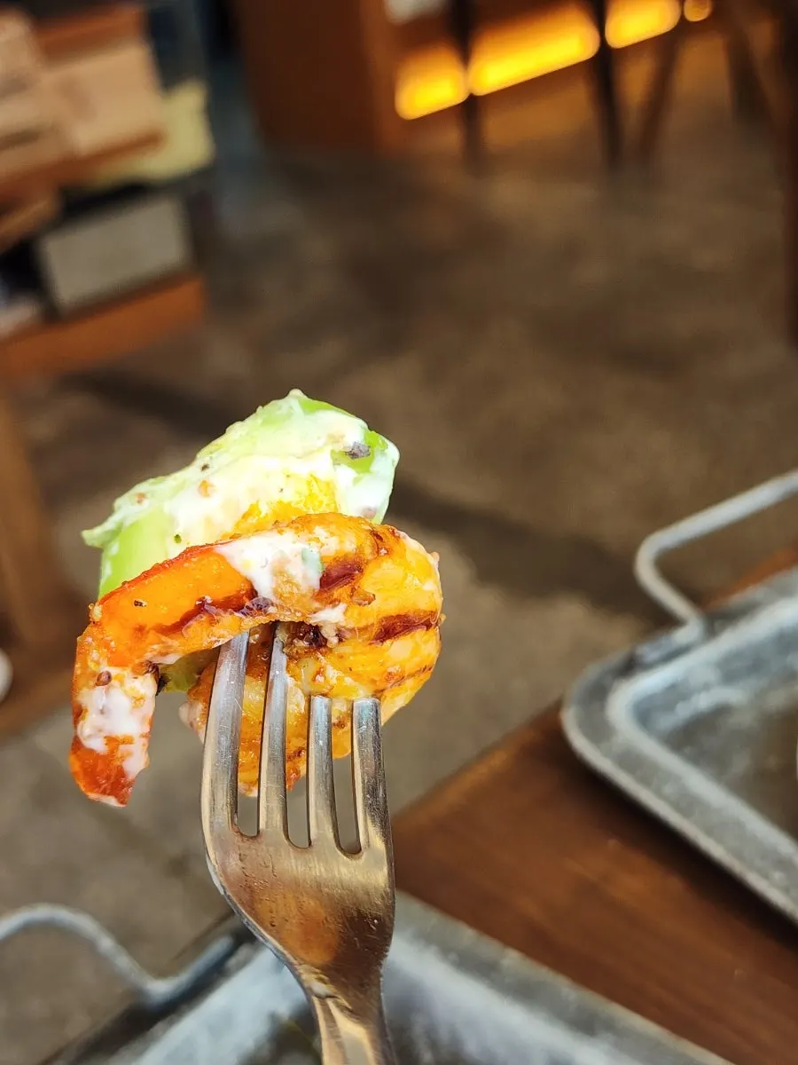Close-up of the shrimp avocado sandwich