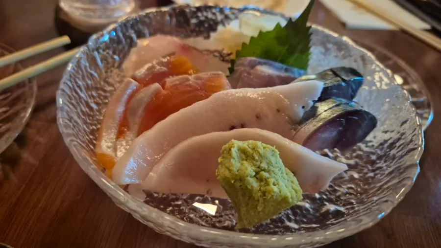 Close-up of aged sashimi plate