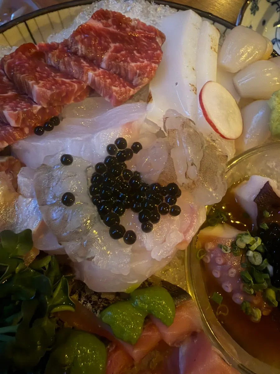Close-up of thickly sliced sashimi