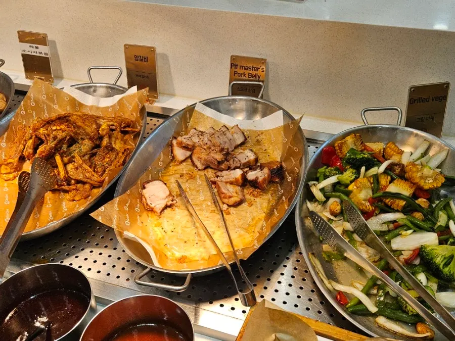Buffet station of meat dishes