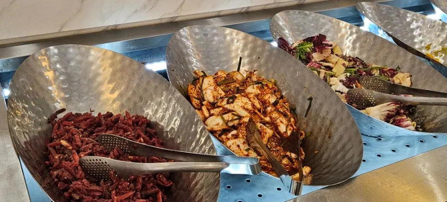 Cold food corner with salads and cold dishes