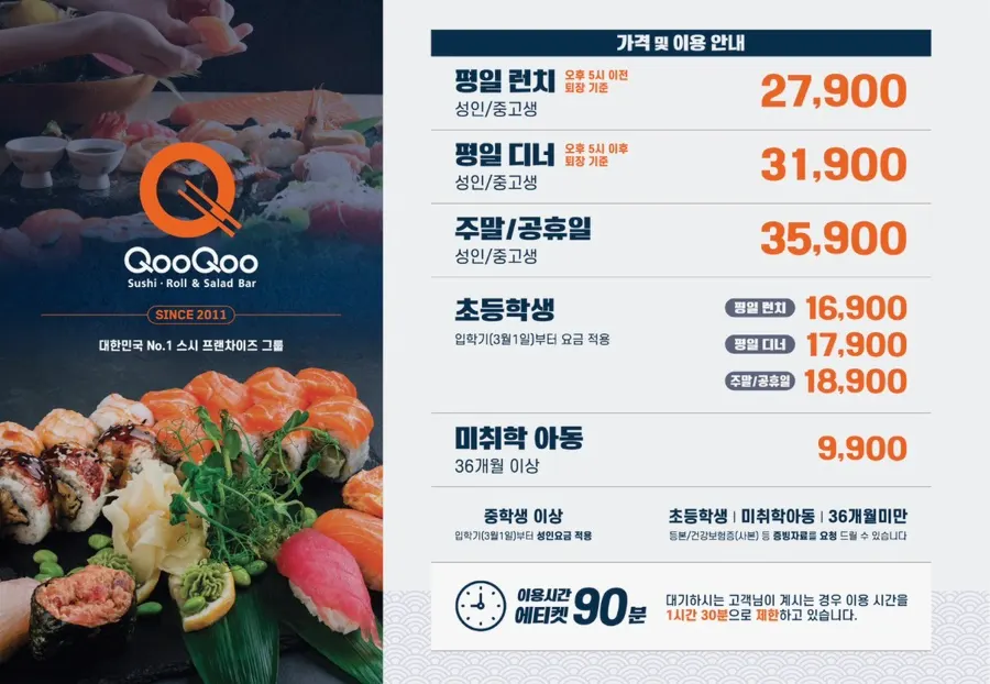 쿠우쿠우 노원점 요금 안내판