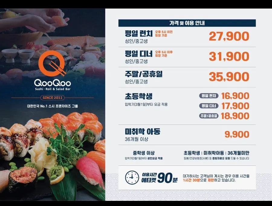 쿠우쿠우 노원점 이용 가격 안내표