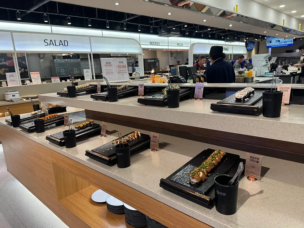 Sushi displayed at the buffet corner