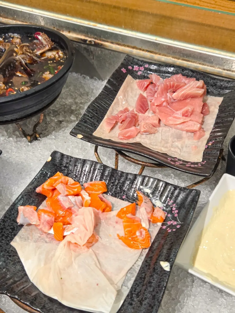 Gunkan and fusion sushi on display