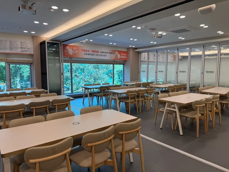 Interior of the buffet hall divided into sections