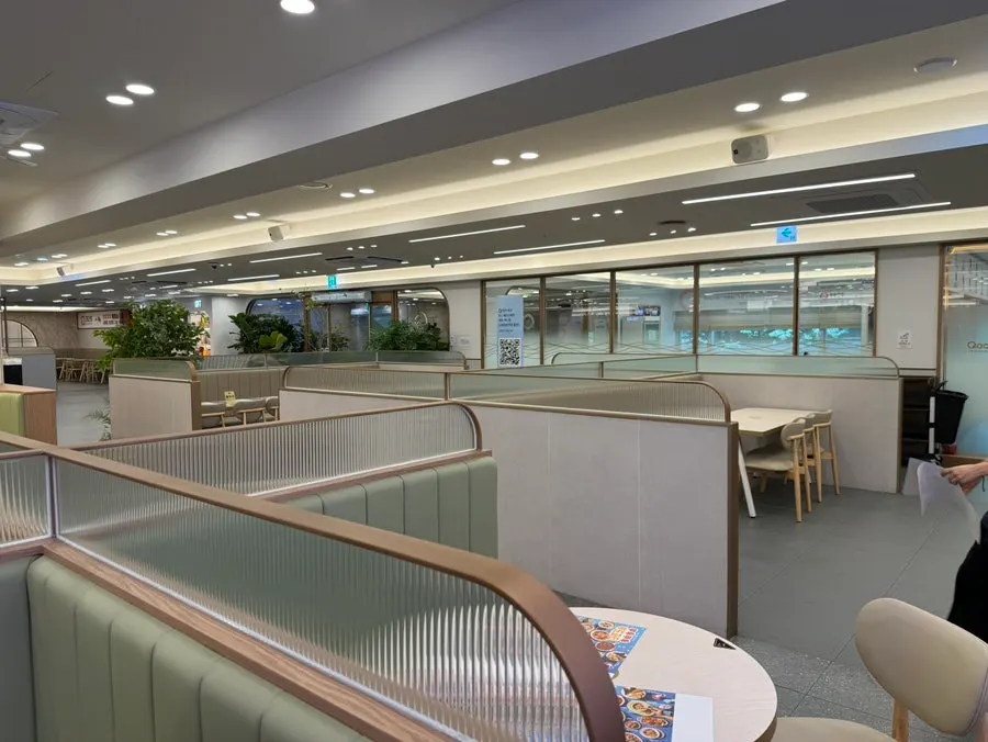 Store seating with generous spacing between tables