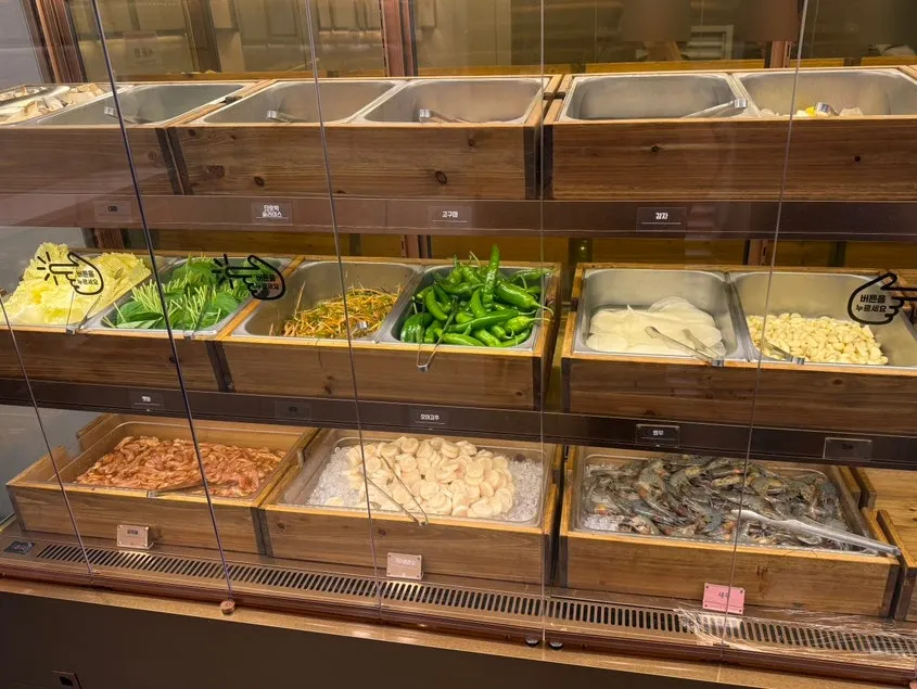 Meat ingredients prepared at the grill corner