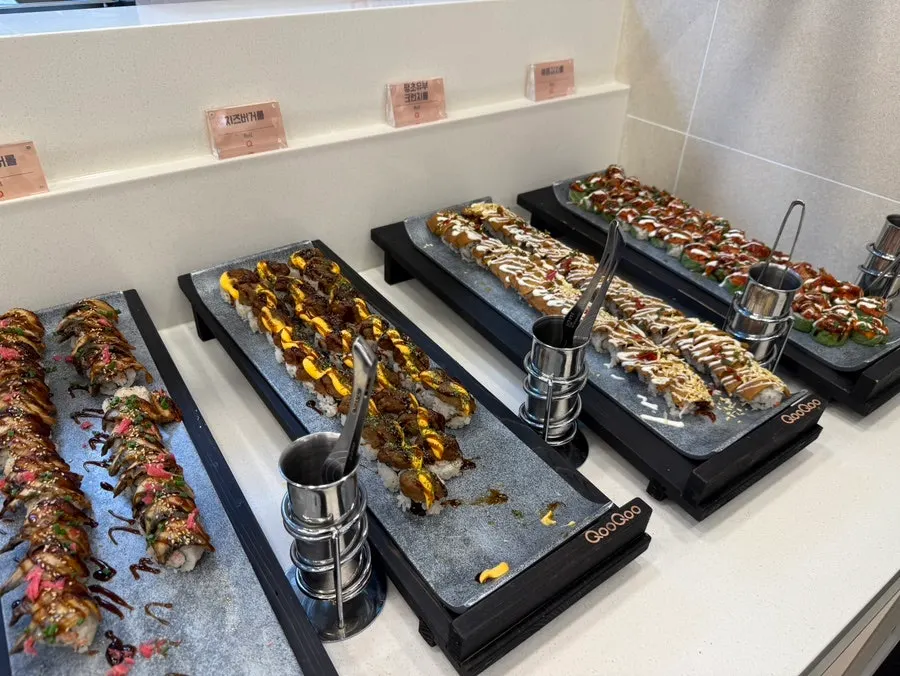Sushi corner with halibut, salmon and shrimp sushi