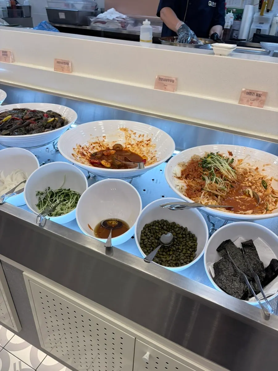 Long sushi counter display