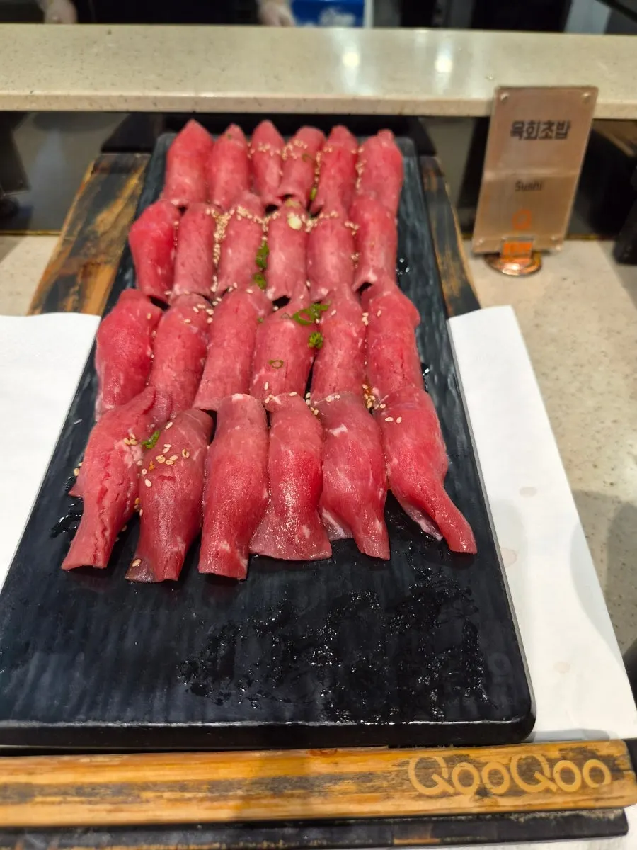 Flounder and salmon sushi on the first plate