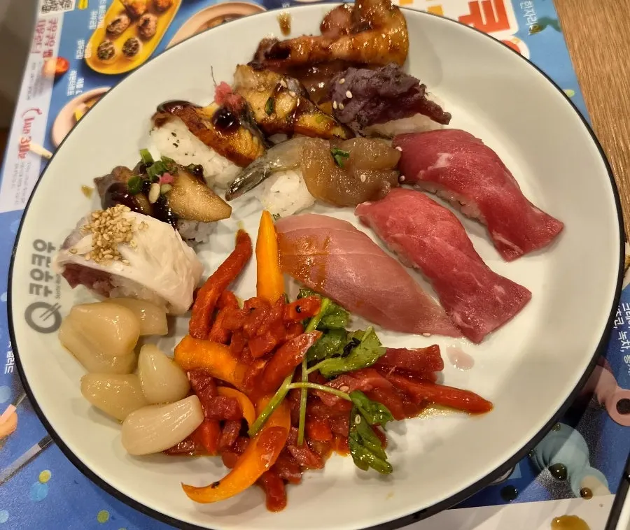 Sushi plates brought back by dad and the youngest sibling
