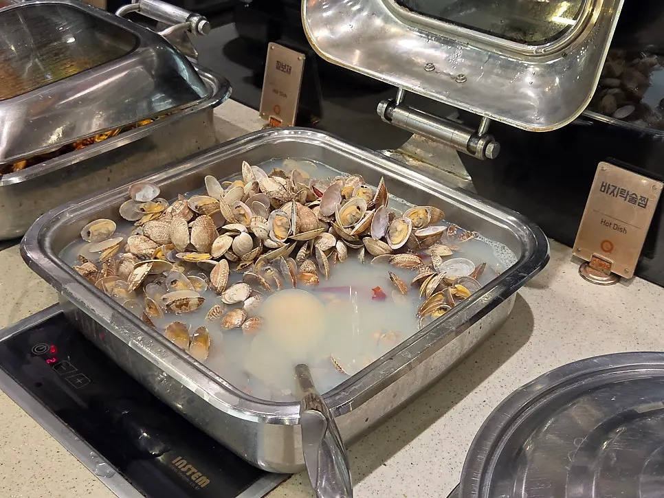Seasonal cooked dishes displayed at the buffet