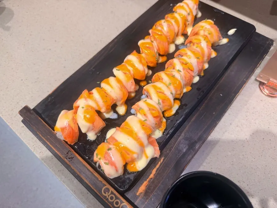 Various kinds of sushi displayed
