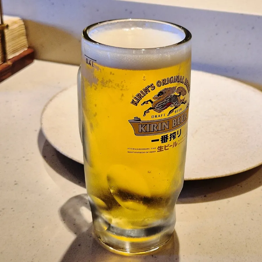 A glass of Kirin Ichiban draft beer