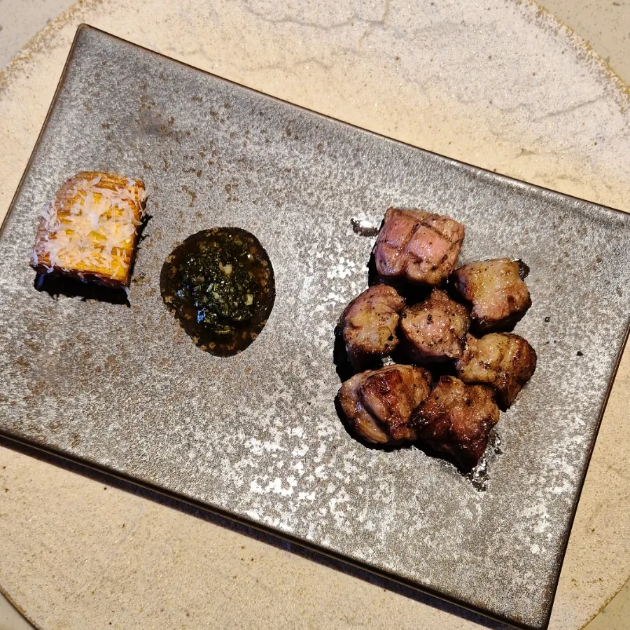 Charcoal-grilled Iberico pork with chimichurri sauce