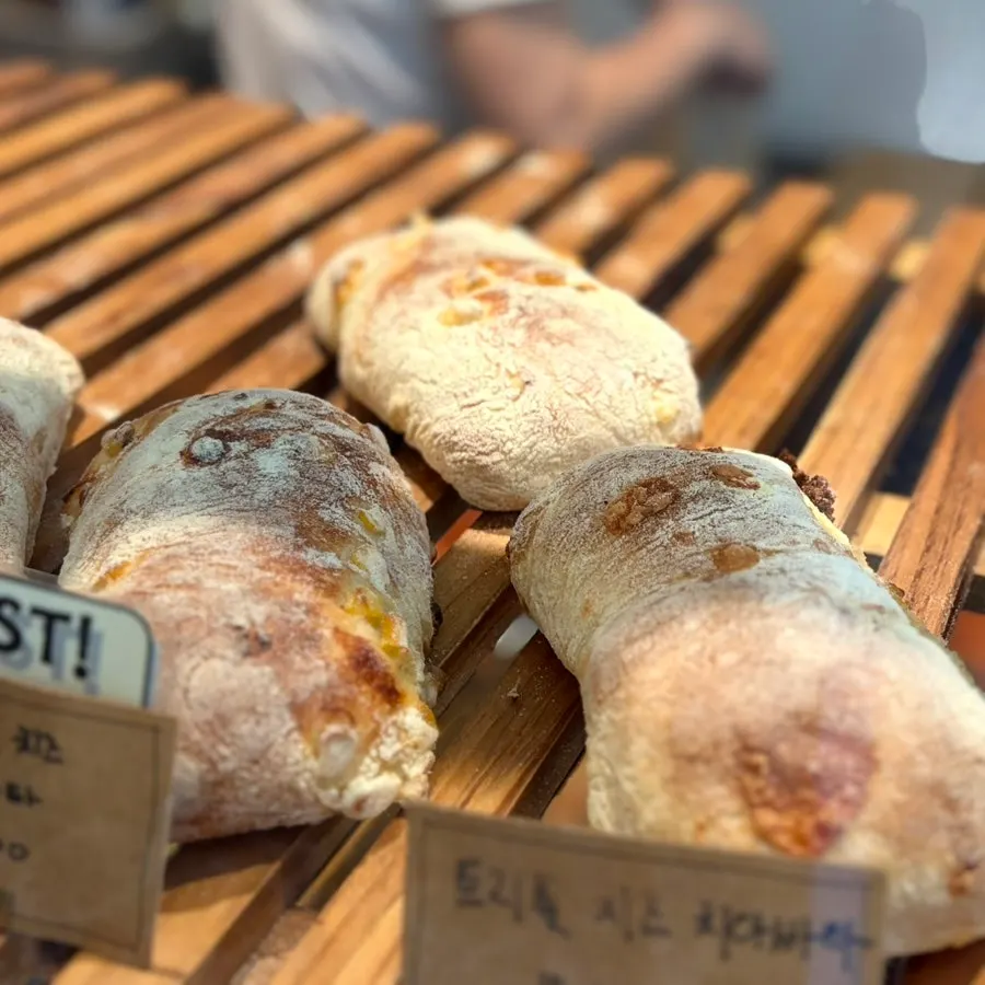Display case with bread price tags