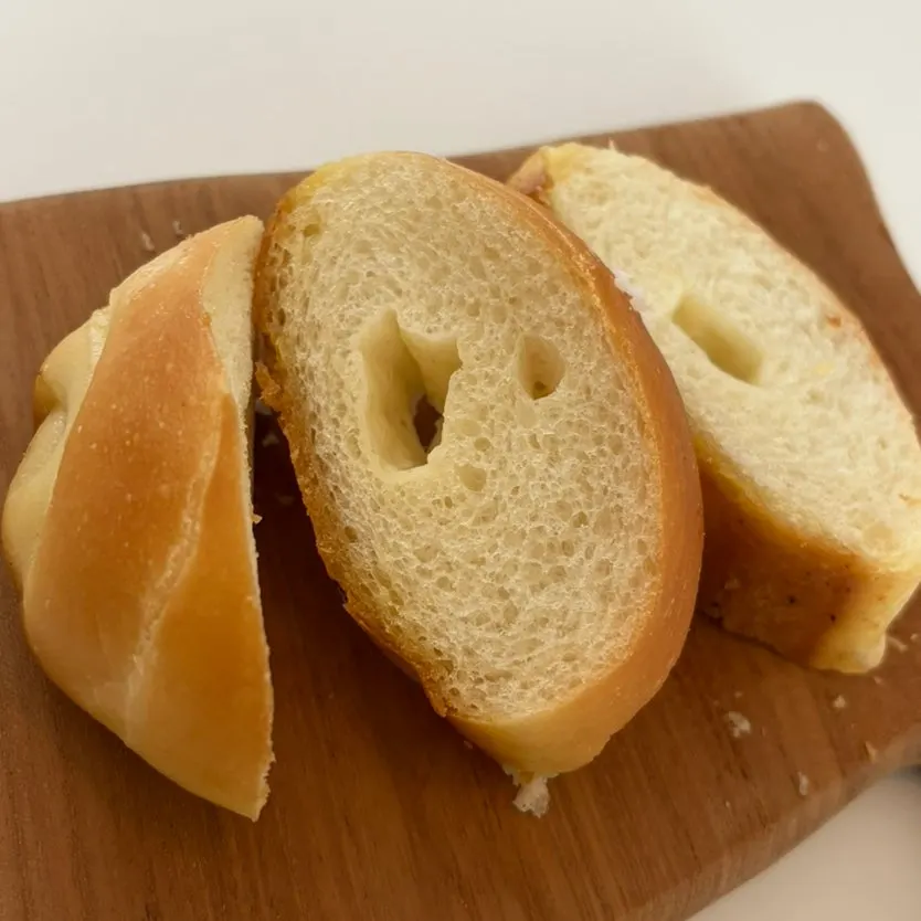 Cross-section of salt bread cut in half
