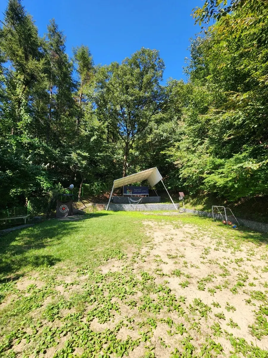 Lawn area where kids can run around