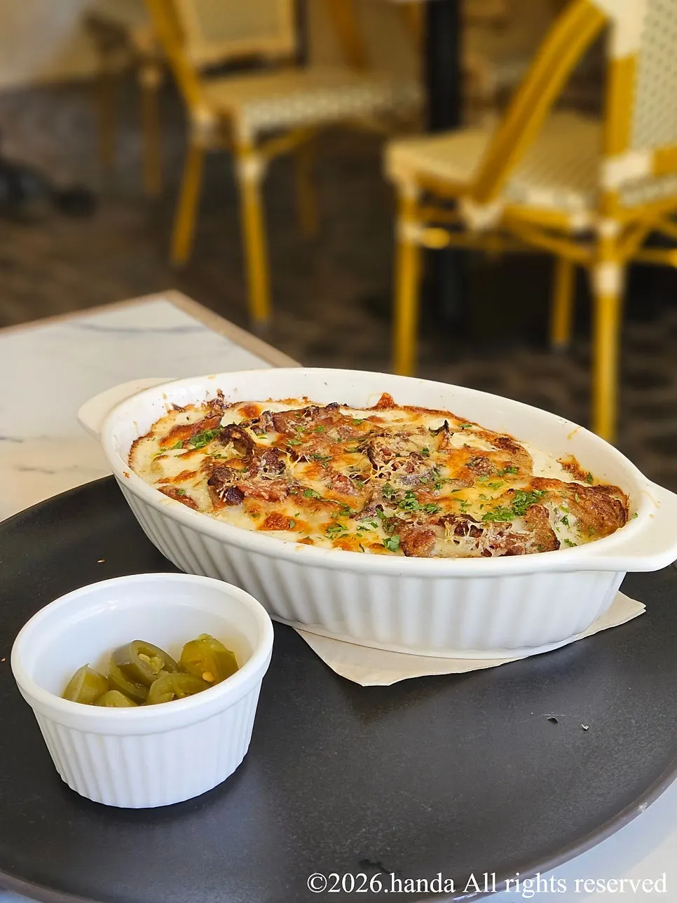 Gratin & blue topped with blue cheese sauce