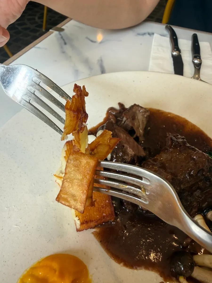 Close-up of the beef bourguignon with sauce