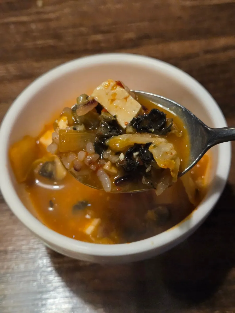A spoonful of the doenjang sool rice