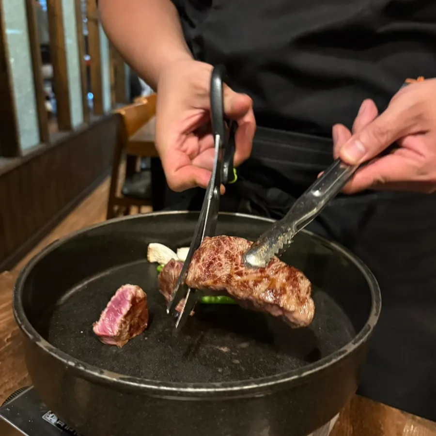 Snow-flake galbi grilling on the tableside grill