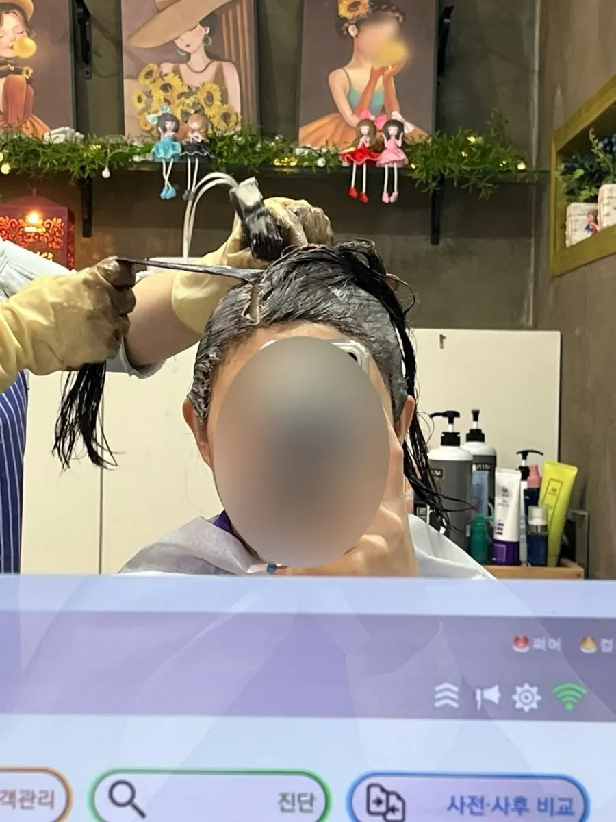 염색약 도포 중인 머리