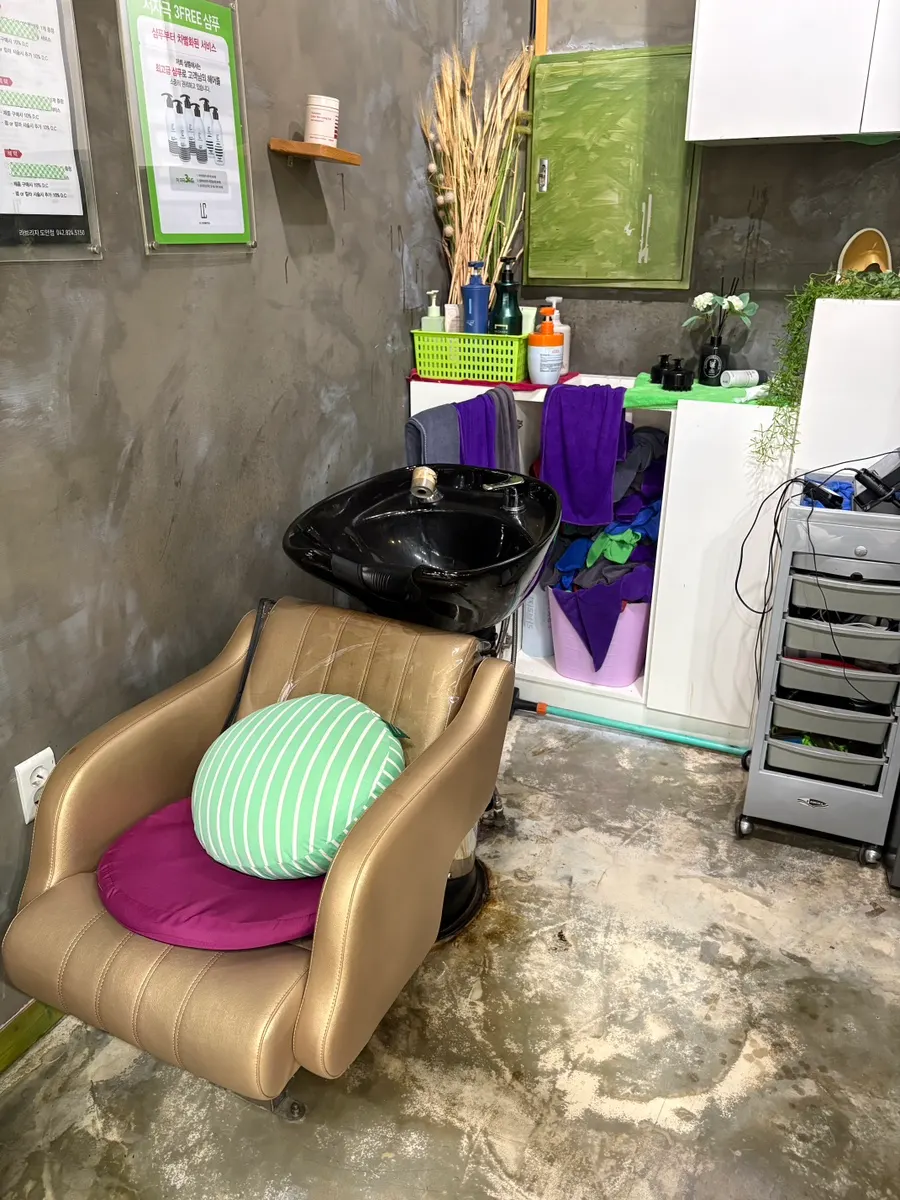 Shampoo room decorated with green plants