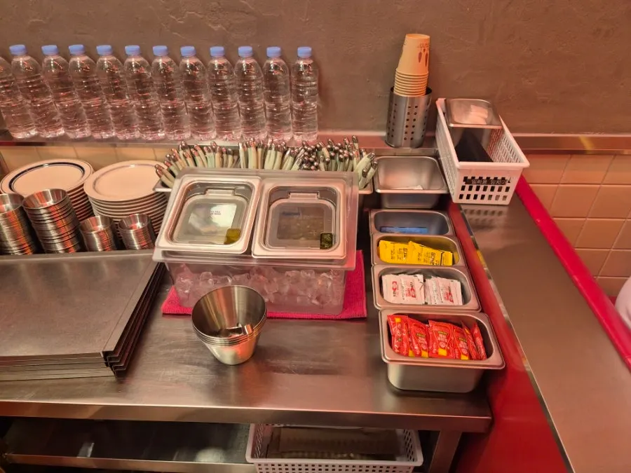 Table with sauces brought from the self-bar