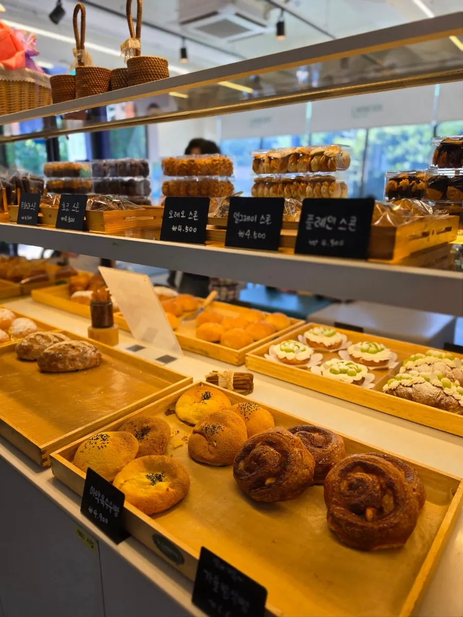 Bread lined up in the bakery corner at La Cuesta