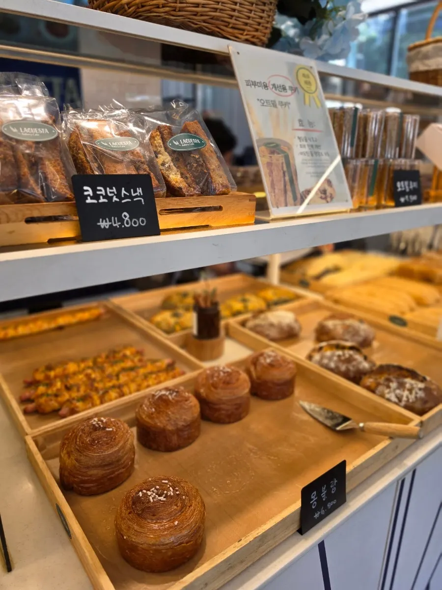 A selection of bread on the La Cuesta bakery display
