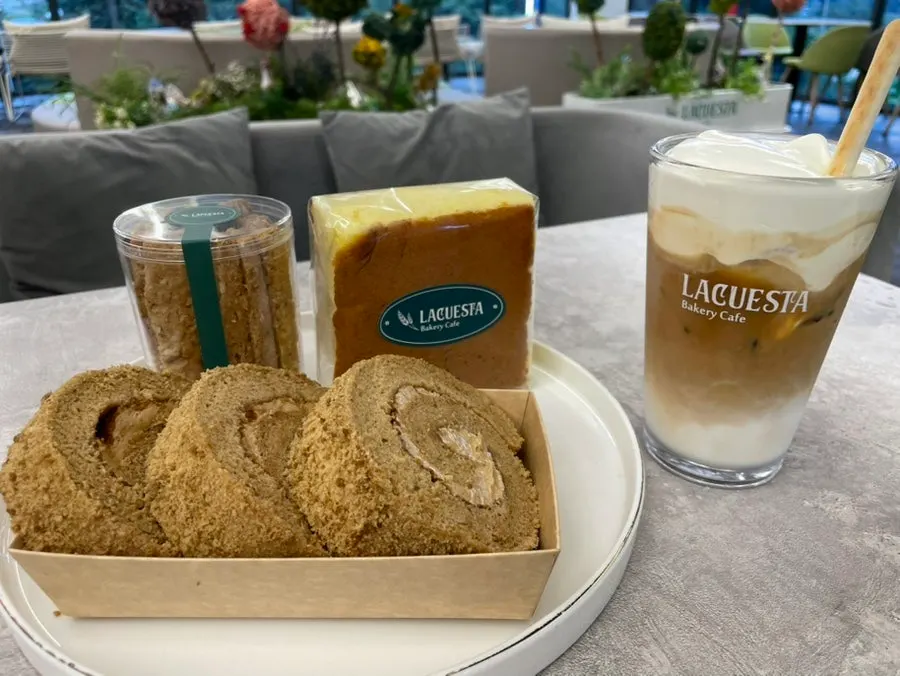 Table with desserts and drinks enjoyed together