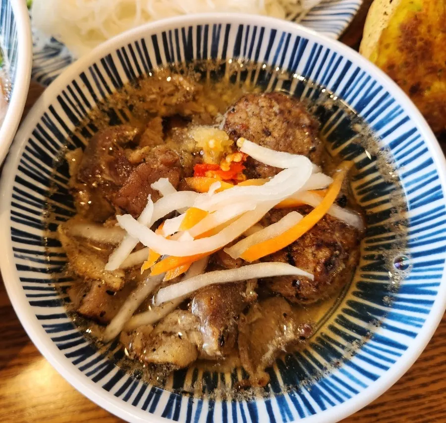 Hanoi-style bun cha grilled over charcoal