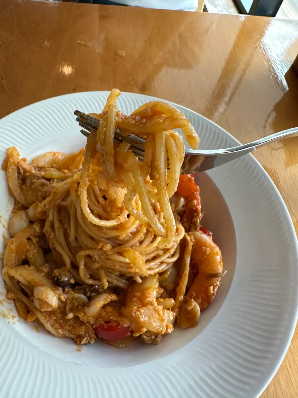 Close-up of the mildly cooked mie goreng fried noodles