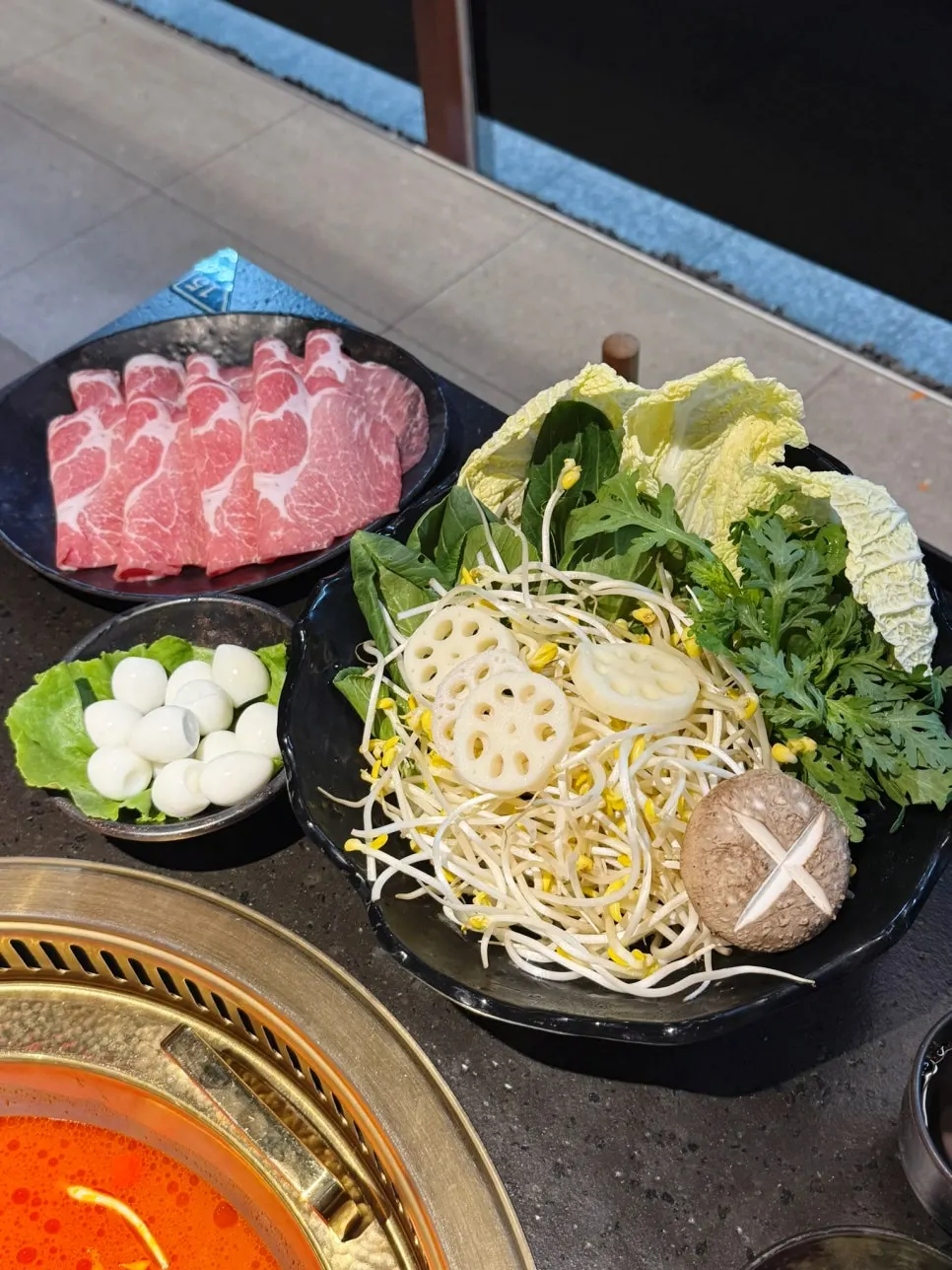 Ordered hotpot ingredients including pork collar