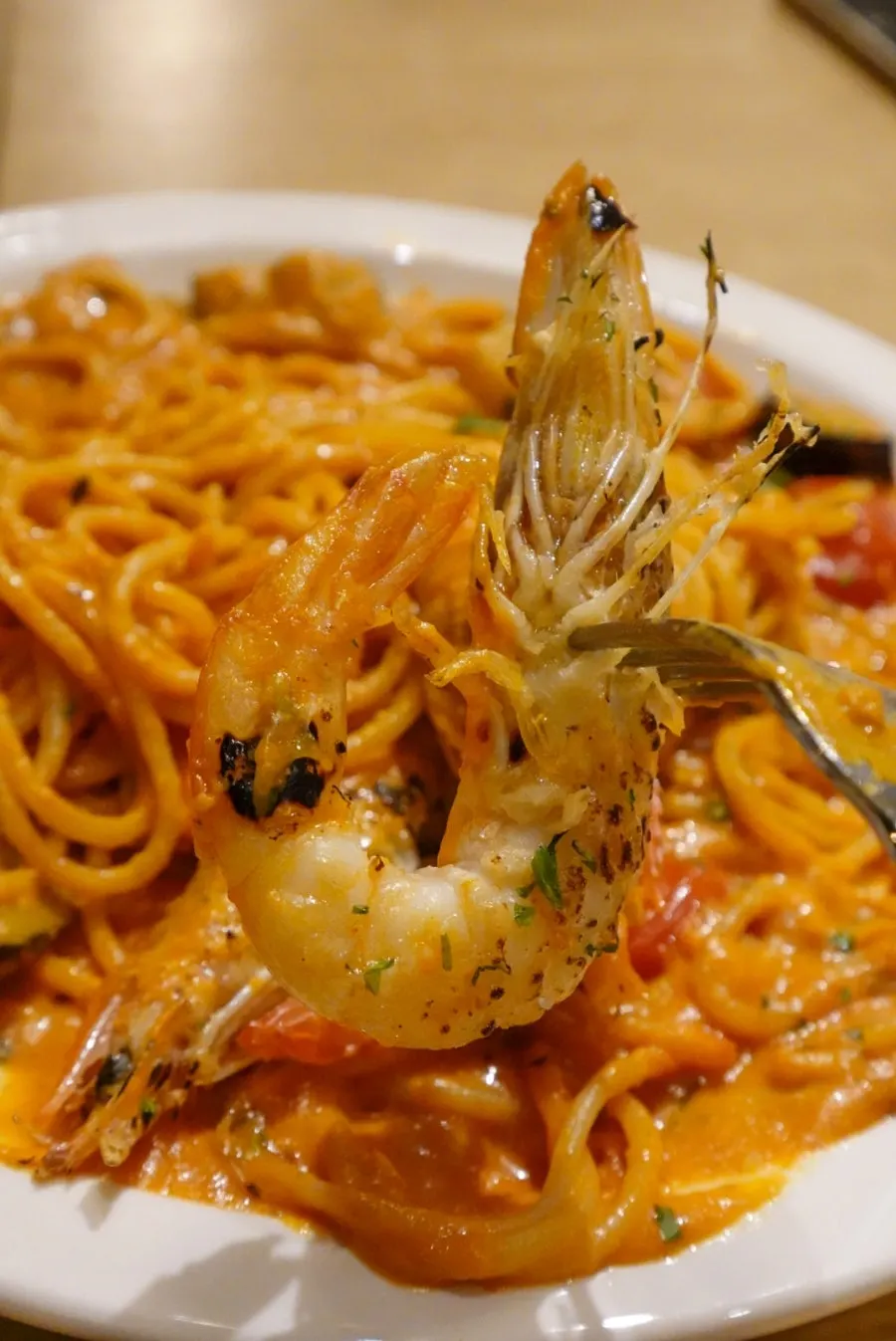 Close-up of a whole shrimp with shell already cleaned