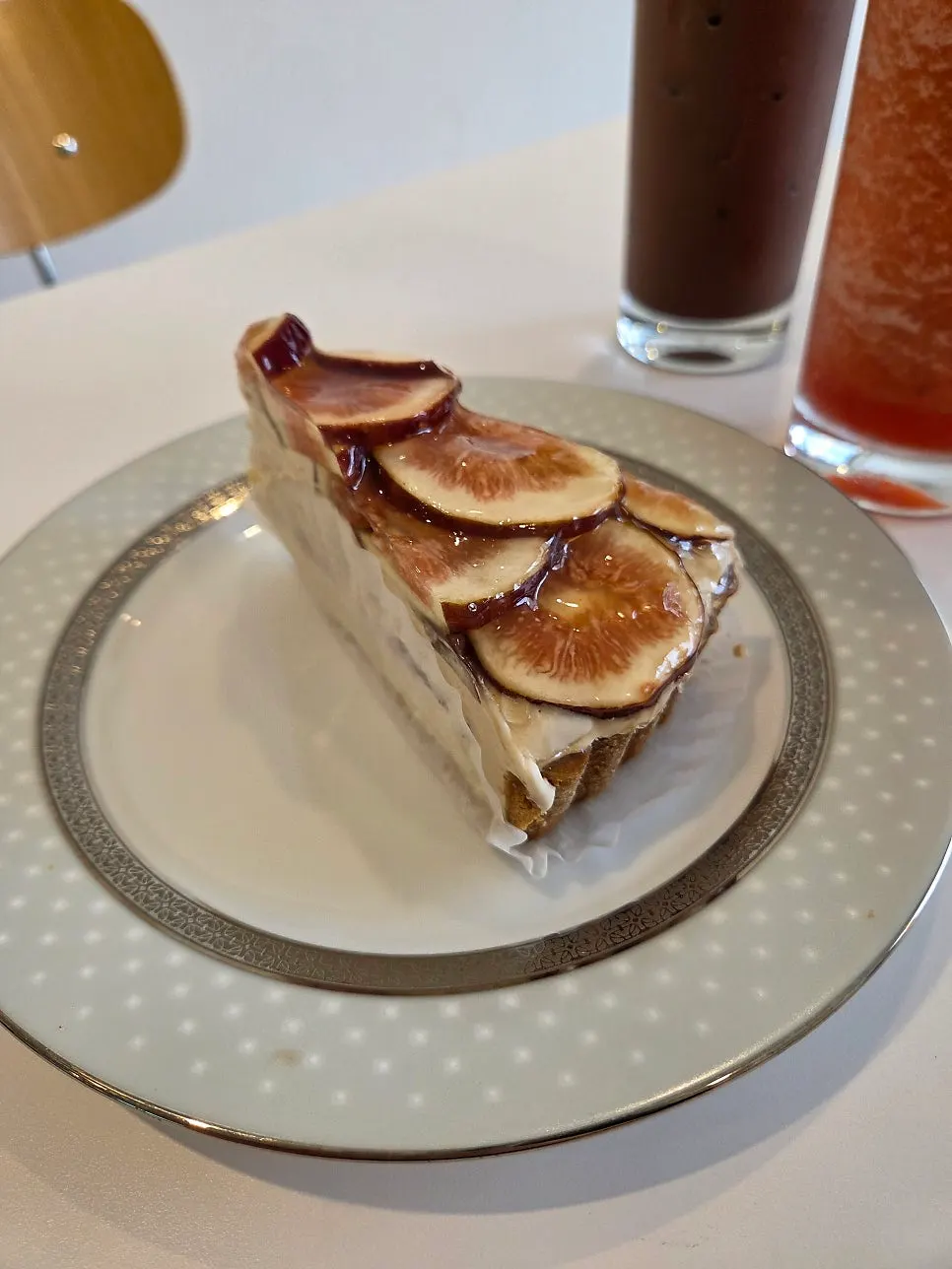 Close-up of fig slices arranged like flower petals