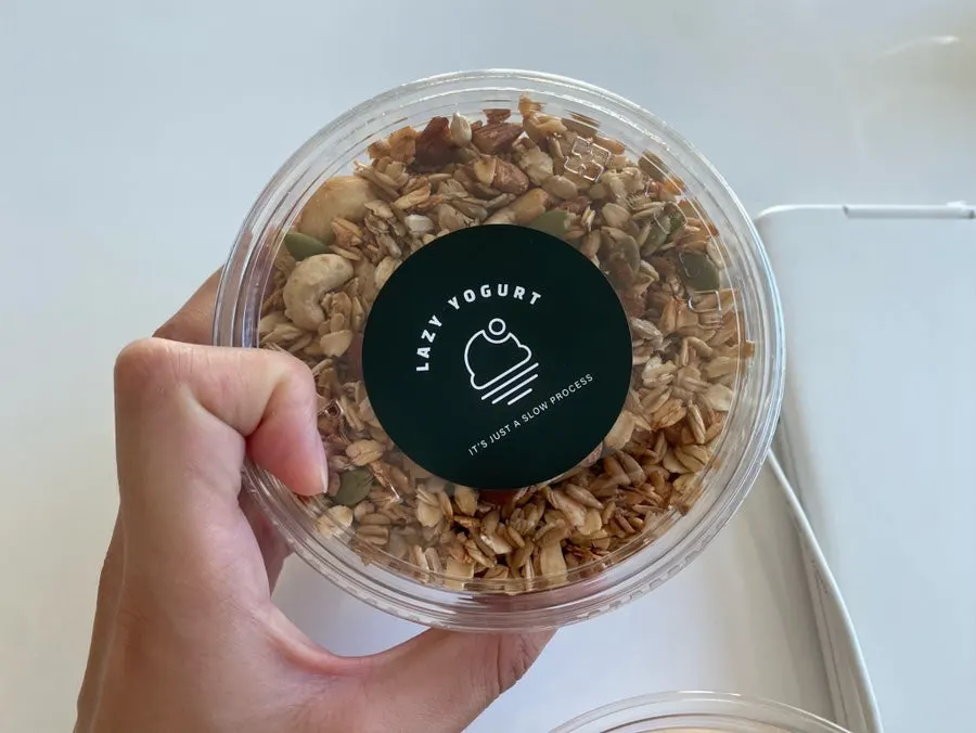 A spoonful of Greek yogurt with added granola