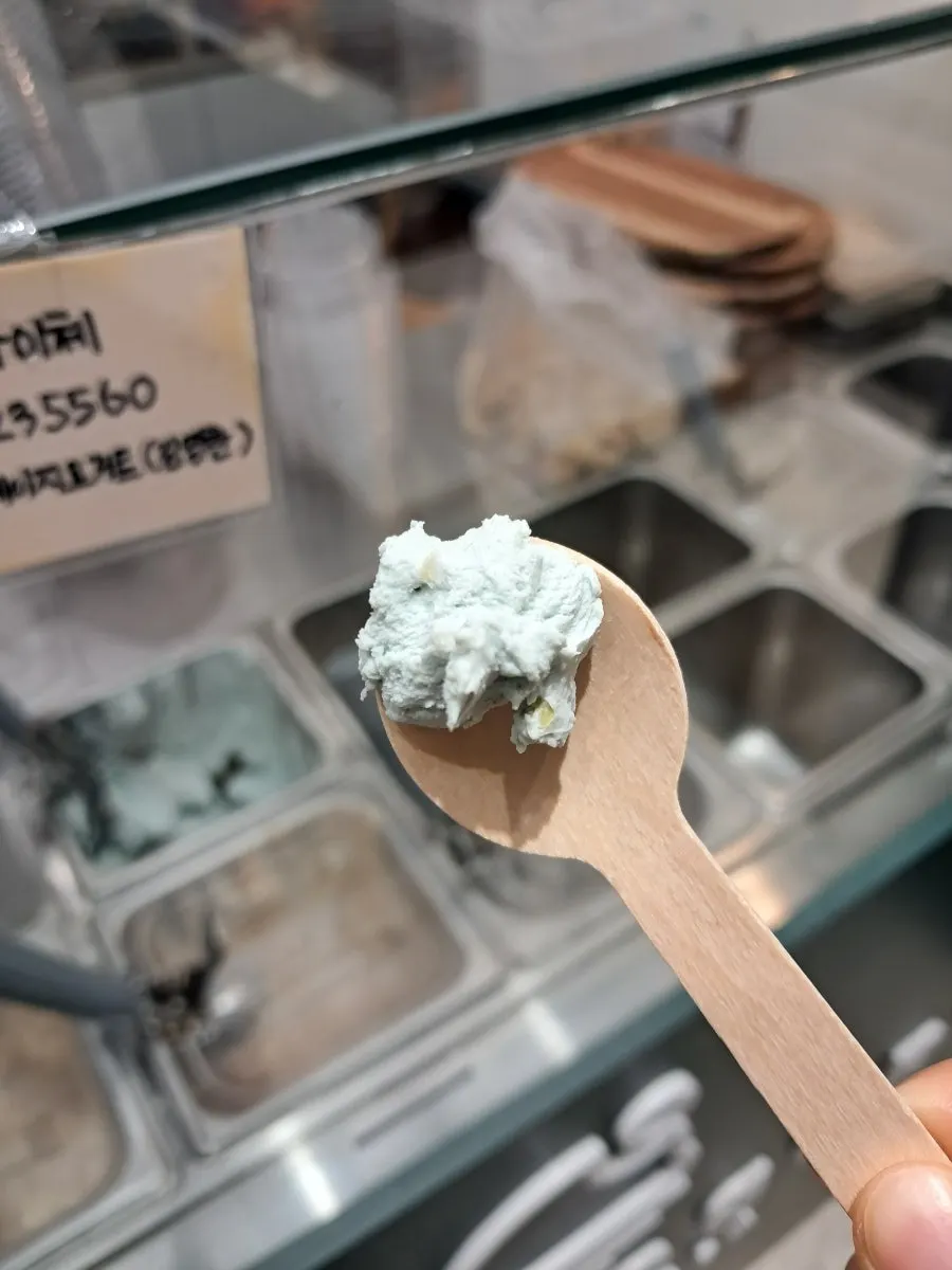Sampling the pistachio Greek yogurt