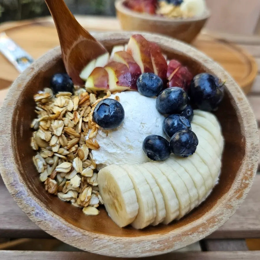 Cross-section of thick, whey-drained Greek yogurt