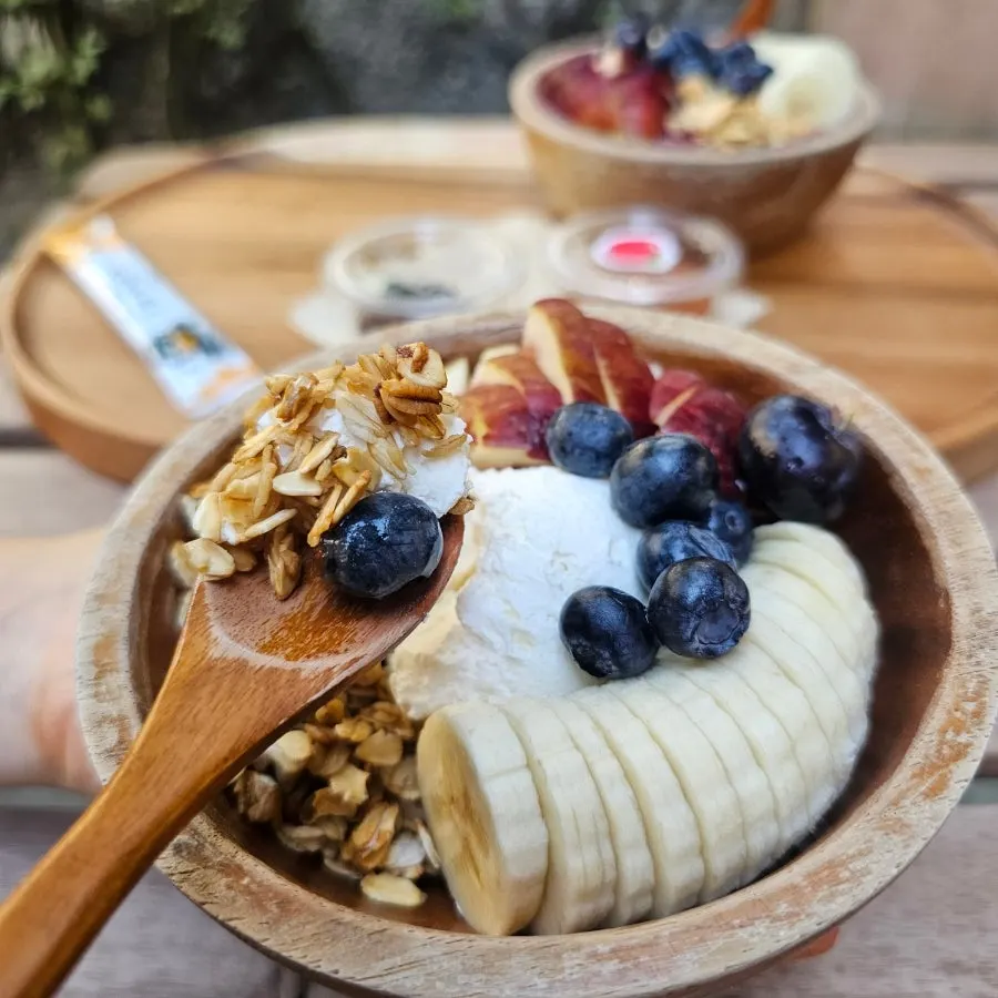 Dense Greek yogurt holding its shape