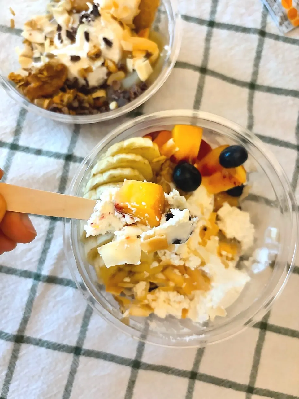 Close-up of the Beh double yogurt bowl full of fresh fruit