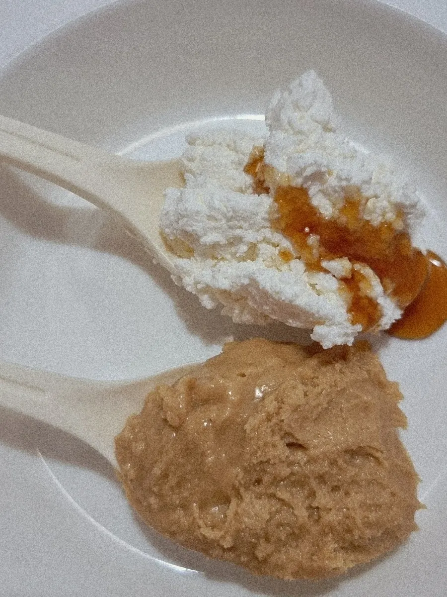 Large Greek yogurt topped with banana at home