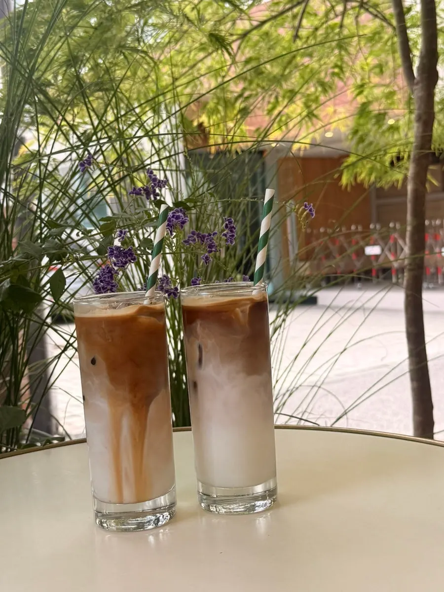 Terrace brunch with an iced vanilla latte